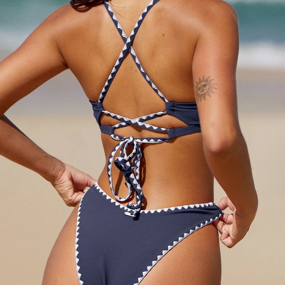 Navy and White Bikini Set - Picture 3 of 8